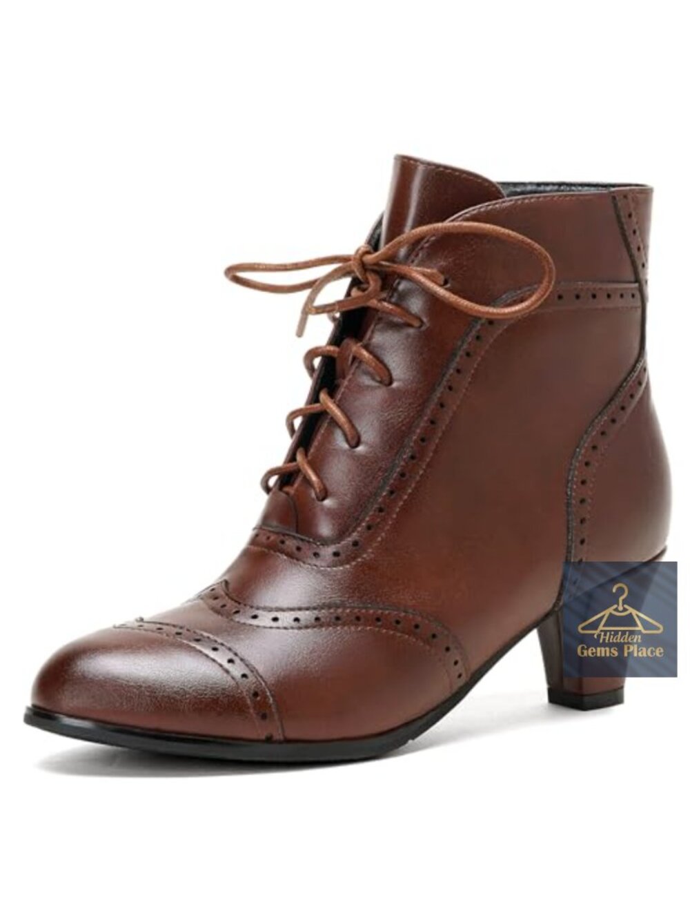 Faux Leather Ankle Boots Lace Up Victorian Style Block Heel Booties